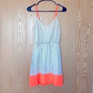 Charlotte Russe small black and white stripped dress with orange neon accents